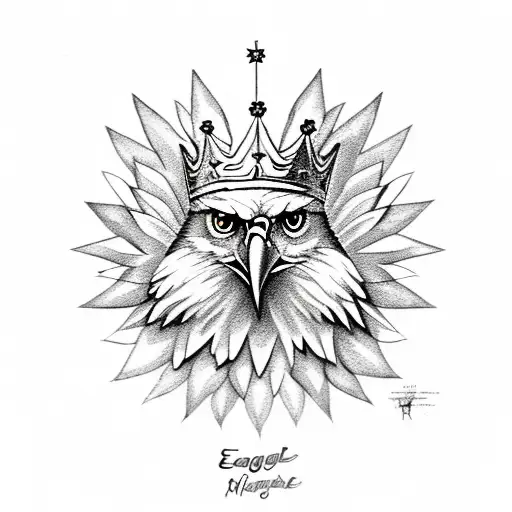 Eagle with crown and sunflower tattoo design idea