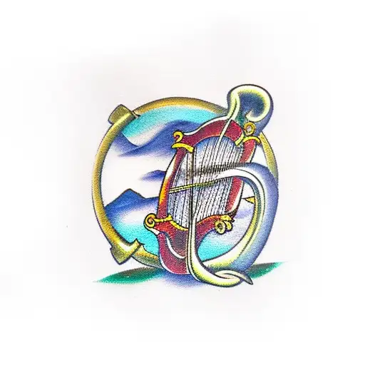 Irish harp for back of arm with references to Dublin.  tattoo design idea