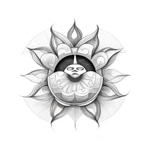 Half flower and half sun tattoo design idea