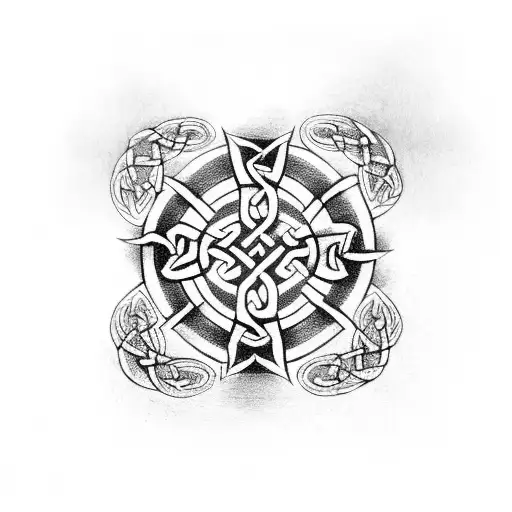 Celtic cross with snake Japanese writing tattoo design idea