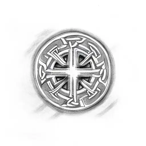 Celtic cross with snake Japanese writing tattoo design idea
