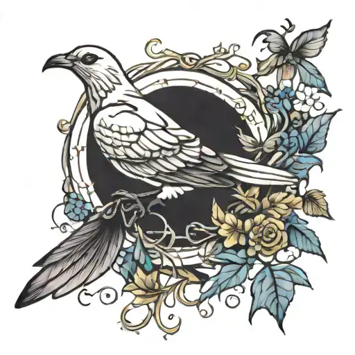 dove raven cross vine wrapped tattoo design idea