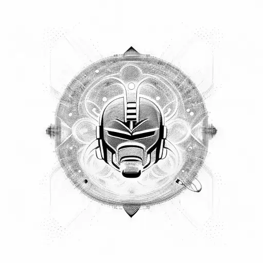 An abstract blackwork design of Galactus's helmet with cosmic energy swirling around it tattoo design idea