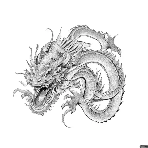 Japanese dragon with Hannah mask and foo dog tattoo design idea