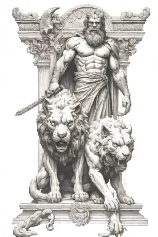 The ancient god Hades and Cerberus tattoo design idea