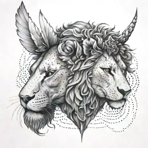 Angel with a lion's head tattoo design idea