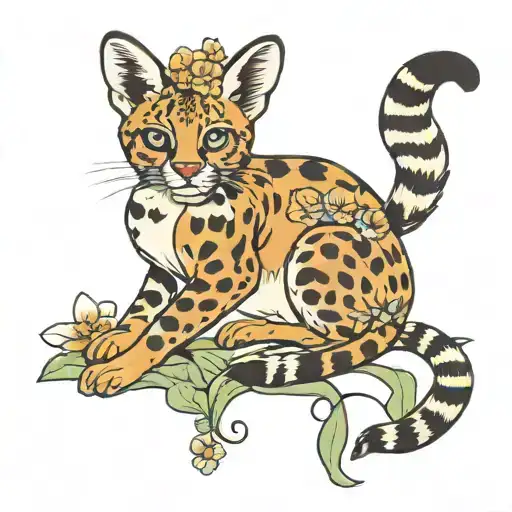lemur serval flowers cow  tattoo design idea