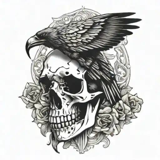 a crow on a goat skull  tattoo design idea