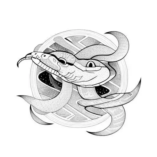 snake and moon with rays of light coming off the moon tattoo design idea