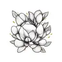 branch of a magnolia tree with leaves and blossoms in golden ratio tattoo design idea