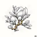 branch of a magnolia tree with leaves and blossoms in golden ratio tattoo design idea