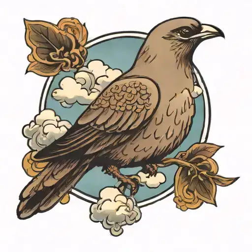 the word longoria with doves and cloud background tattoo design idea