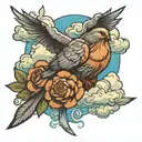 the word longoria with doves and cloud background tattoo design idea