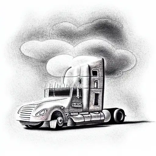 truck with fire in the cloud tattoo design idea