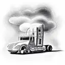truck with fire in the cloud tattoo design idea