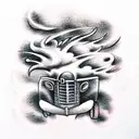 truck with fire in the cloud tattoo design idea