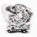 truck with fire in the cloud tattoo design idea
