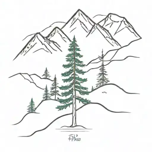 3 pine tree, mountain peak,  tattoo design idea