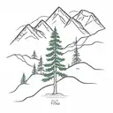 3 pine tree, mountain peak,  tattoo design idea