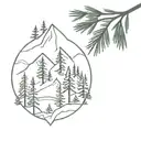 3 pine tree, mountain peak,  tattoo design idea
