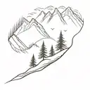 3 pine tree, mountain peak,  tattoo design idea