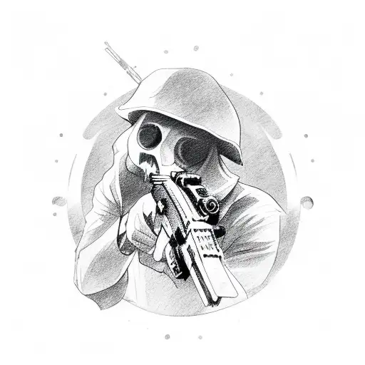 ghost holding gun tattoo design idea