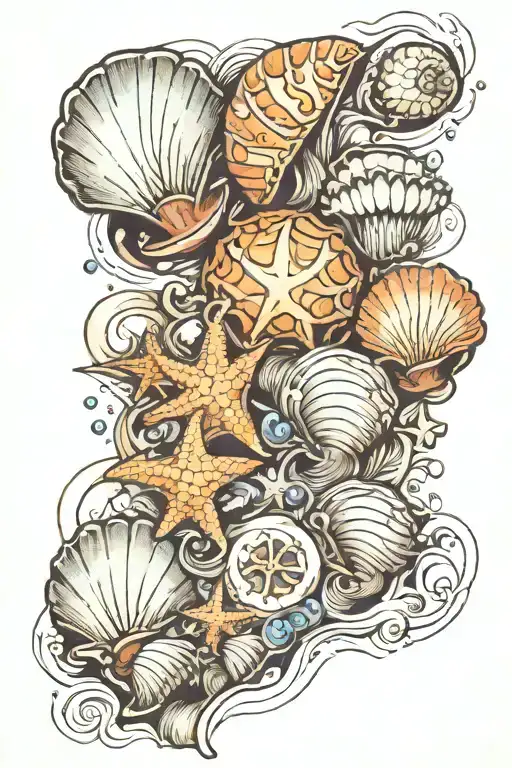 beach, sea, shells tattoo design idea
