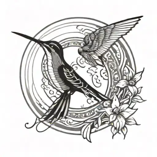 humming bird inside enso circle tattoo design idea