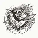 humming bird inside enso circle tattoo design idea