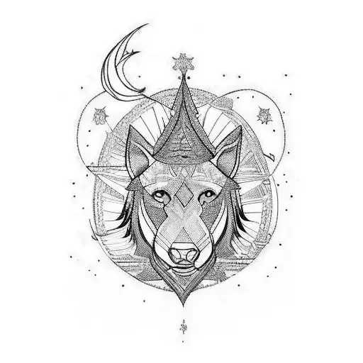 Cher Blackink IA, je souhaite que tu me crées un tatouage de bélier en forme géométrique qui couvrira l'ensemble de mon  tattoo design idea