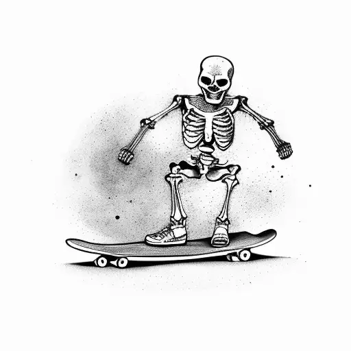 Skeleton riding a skateboard tattoo design idea