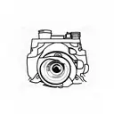 A realistic guinea pig peering through a camera lens tattoo design idea