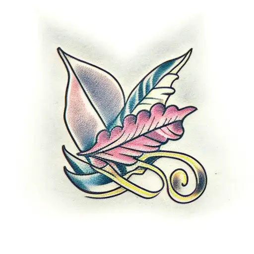 wishbone, ribbon, leaves tattoo design idea