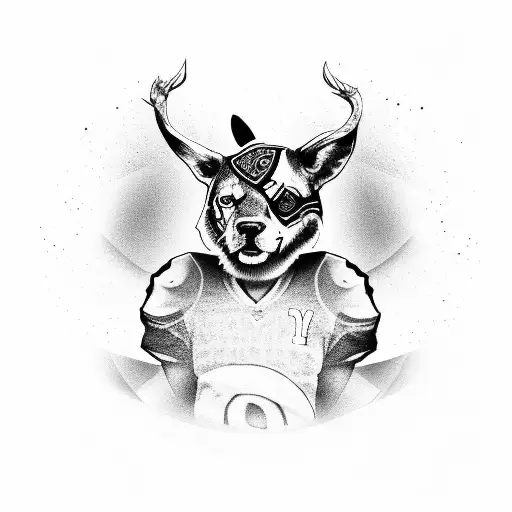A black-grey tattoo design of a football player surrounded by animals, representing unity and respect in sports tattoo design idea