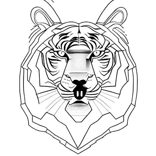 Engineer's blueprint of a Bengal tiger tattoo design idea