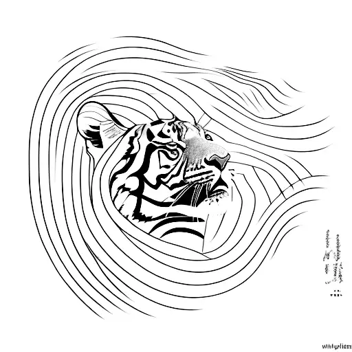 An abstract representation of a Bengal tiger using minimalist lines tattoo design idea