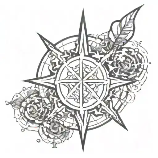 Create a tattoo design that fuses military and religious imagery in an abstract blackwork style, symbolizing the client's passion for both aspects of their life tattoo design idea