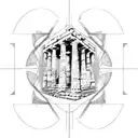 ancient architecture with greek gods  tattoo design idea