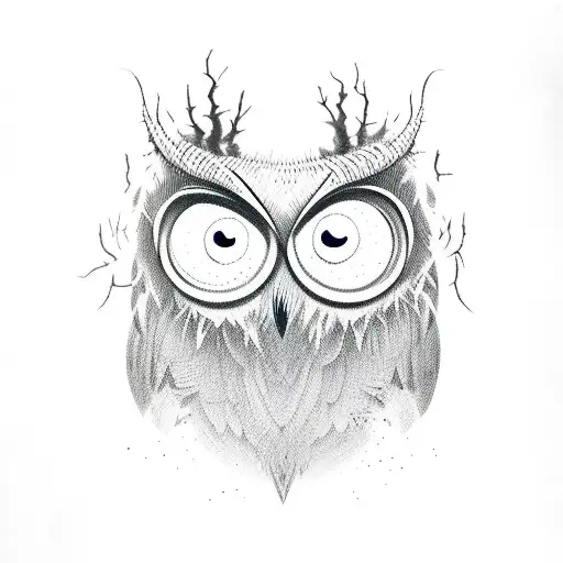 ghost owl and ghost cow wrestling tattoo design idea