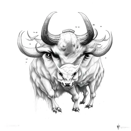 ghost cow wrestling with a ghost owl tattoo design idea