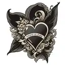 black heart with "never again" tattoo design idea