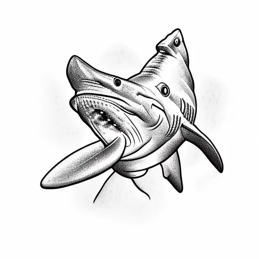 Realism Hammerhead Shark Outline With Fish On Tattoo Idea