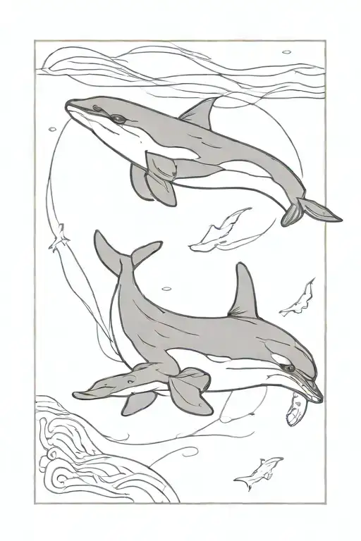 mother orca and baby orca swimming together tattoo design idea