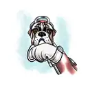 boxer with gloves up while using crutches tattoo design idea