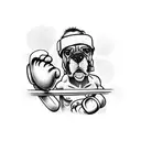 boxer with gloves up while using crutches tattoo design idea