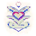 A pixelated heart with the word 'love' written in binary code, combining your love for gaming and your passion for love. tattoo design idea