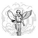 A minimalistic representation of a survey corps member standing on a hill, holding a bird in their hand as a symbol of guiding others towards triumph. tattoo design idea