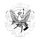 A minimalistic representation of a survey corps member standing on a hill, holding a bird in their hand as a symbol of guiding others towards triumph. tattoo design idea