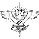 A minimalistic representation of a survey corps member standing on a hill, holding a bird in their hand as a symbol of guiding others towards triumph. tattoo design idea