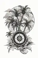 Compass palm tree beach landscape tattoo design idea